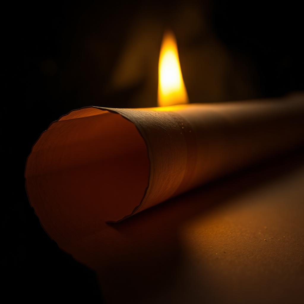 Pergaminho antigo iluminado à luz de vela